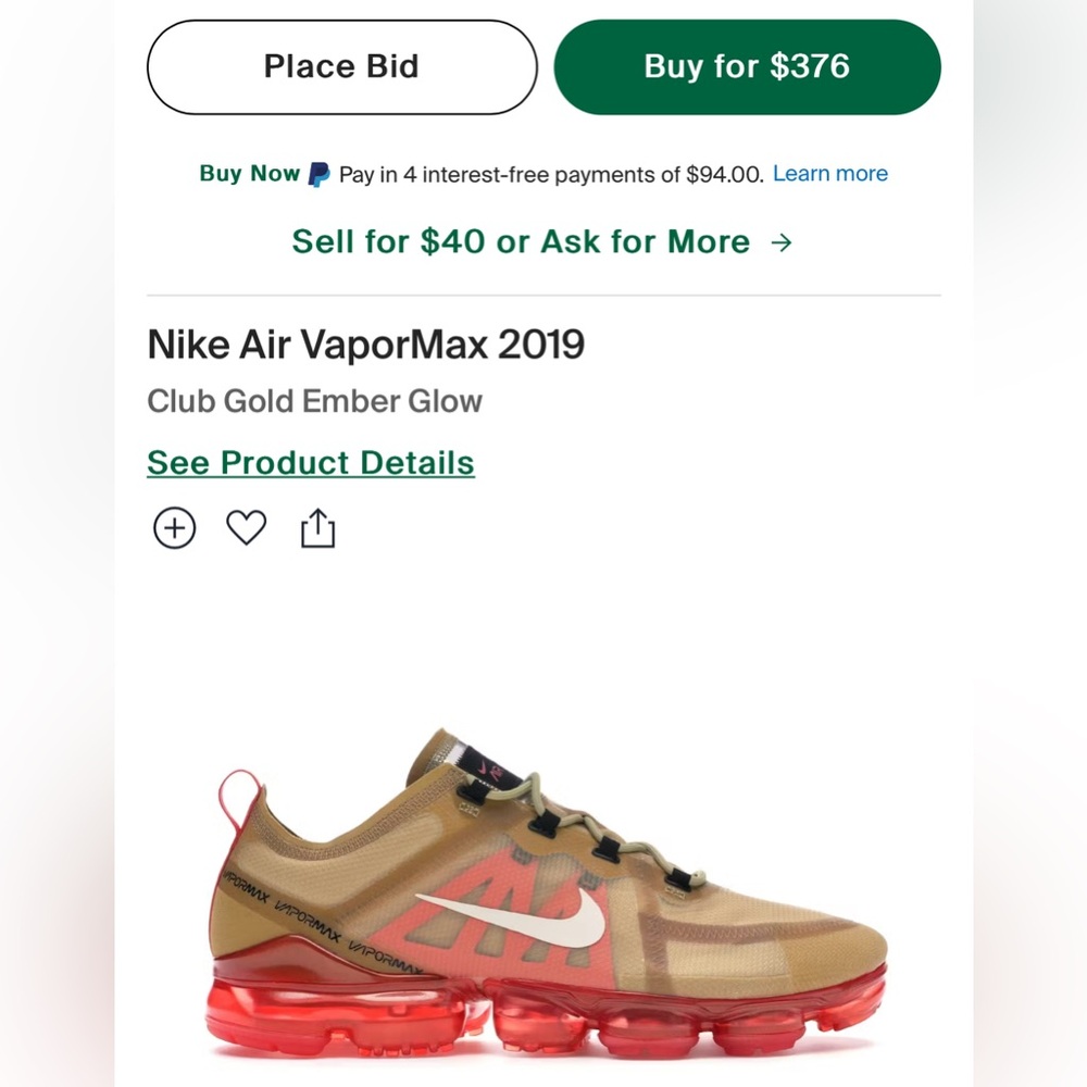Nike Air Vapor Max in gold and red